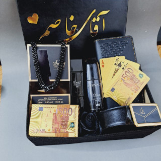 باکس مردانه مشکی جذاب روز مرد پاسور یورو مشکی طلایی ادکلم بد بوی