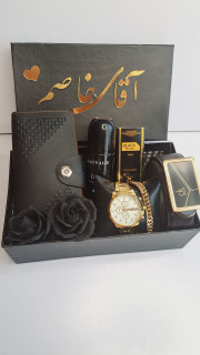 باکس هدیه مردانه آقای خاصم ساعت کمربند ادکلن هدیه روز مرد هدیه تولد روزمعلم شیک و پرفروش